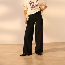 Load image into Gallery viewer, Black Jersey Denim Wide Leg Trousers
