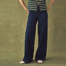 Load image into Gallery viewer, Indigo Blue Jersey Denim Wide Leg Trousers
