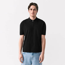 Load image into Gallery viewer, Black Quarter Zip N. Premium Relaxed Fit Mid Weight Short Sleeve Knit Polo Shirt
