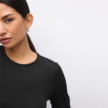 Load image into Gallery viewer, Black Soft Touch Slinky Polyamide Scoop Neck Long Sleeve Top
