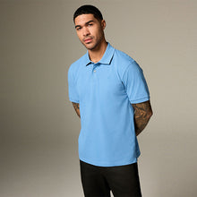 Load image into Gallery viewer, Blue Regular Fit Short Sleeve Pique Polo Shirt
