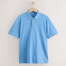 Load image into Gallery viewer, Blue Regular Fit Short Sleeve Pique Polo Shirt

