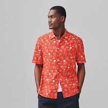 Load image into Gallery viewer, Red Palm Tree Conversational Printed Short Sleeve Shirt
