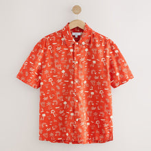 Load image into Gallery viewer, Red Palm Tree Conversational Printed Short Sleeve Shirt
