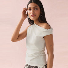 Load image into Gallery viewer, Ecru Asymmetric Shoulder Sleeveless Top
