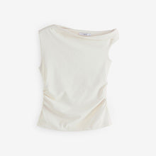 Load image into Gallery viewer, Ecru Asymmetric Shoulder Sleeveless Top
