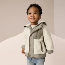 Load image into Gallery viewer, Khaki/Cream Colourblock Borg Jacket (3mths-6yrs)
