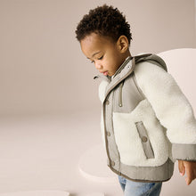 Load image into Gallery viewer, Khaki/Cream Colourblock Borg Jacket (3mths-6yrs)
