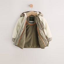 Load image into Gallery viewer, Khaki/Cream Colourblock Borg Jacket (3mths-6yrs)
