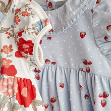 Load image into Gallery viewer, Blue/Red Floral Short Sleeves Baby Jersey Dress 2 Pack (0mths-9mths)
