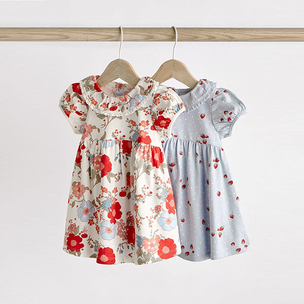 Blue/Red Floral Short Sleeves Baby Jersey Dress 2 Pack (0mths-9mths)