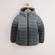 Load image into Gallery viewer, Black/Grey Reflective Quilted Midweight Hooded Jacket (3-12yrs)

