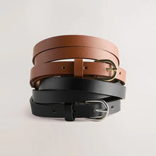 Load image into Gallery viewer, Black/Tan Skinny PU Belts 2 Pack
