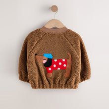 Load image into Gallery viewer, Brown Sausage Dog Borg Fleece Bomber Jacket (3mths-6yrs)

