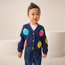 Load image into Gallery viewer, Navy Strawberry V-Neck Cardigan (3mths-6yrs)
