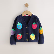 Load image into Gallery viewer, Navy Strawberry V-Neck Cardigan (3mths-6yrs)
