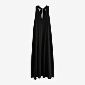 Black Halterneck Maxi Dress With Linen