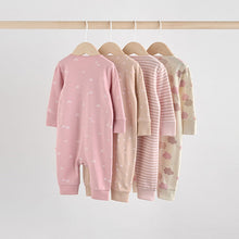 Load image into Gallery viewer, Pink 4 Pack Two Way Zip Baby Sleepsuits (0-18mths)
