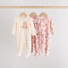 Load image into Gallery viewer, Pink Two Way Zip Sleepsuits 3 Pack (0-18mths)

