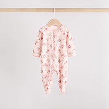 Load image into Gallery viewer, Pink Two Way Zip Sleepsuits 3 Pack (0-18mths)
