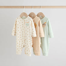 Load image into Gallery viewer, Cream 3 Pack Baby Sleepsuits (0-18mths)
