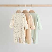 Load image into Gallery viewer, Cream 3 Pack Baby Sleepsuits (0-18mths)
