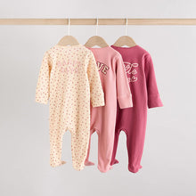 Load image into Gallery viewer, Pink 3 Pack Two Way Zip Baby Sleepsuits (0-18mths)

