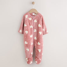 Load image into Gallery viewer, Pink Heart Print Baby Fleece Sleepsuit
