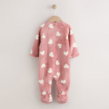 Load image into Gallery viewer, Pink Heart Print Baby Fleece Sleepsuit
