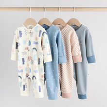 Load image into Gallery viewer, Blue 4 Pack Baby Footless Two Way Zip Sleepsuits 4 Pack (0-18mths)
