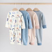 Load image into Gallery viewer, Blue 4 Pack Baby Footless Two Way Zip Sleepsuits 4 Pack (0-18mths)
