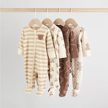 Load image into Gallery viewer, Brown Bear Print Two Way Zip Baby Sleepsuits 4 Pack (0-18mths)
