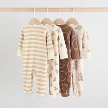 Load image into Gallery viewer, Brown Bear Print Two Way Zip Baby Sleepsuits 4 Pack (0-18mths)
