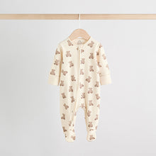 Load image into Gallery viewer, Brown Bear Print Two Way Zip Baby Sleepsuits 4 Pack (0-18mths)
