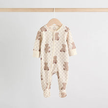 Load image into Gallery viewer, Brown Bear Print Two Way Zip Baby Sleepsuits 4 Pack (0-18mths)
