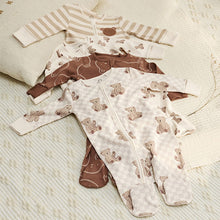 Load image into Gallery viewer, Brown Bear Print Two Way Zip Baby Sleepsuits 4 Pack (0-18mths)

