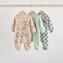 Load image into Gallery viewer, Light Blue 3 pack Baby Two Way Zip Footless Cotton Sleepsuits (0-18mths)

