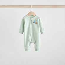Load image into Gallery viewer, Light Blue 3 pack Baby Two Way Zip Footless Cotton Sleepsuits (0-18mths)
