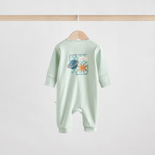 Load image into Gallery viewer, Light Blue 3 pack Baby Two Way Zip Footless Cotton Sleepsuits (0-18mths)
