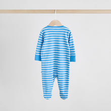 Load image into Gallery viewer, Blue Embroidered Baby Sleepsuits 3 Pack (0-18mths)

