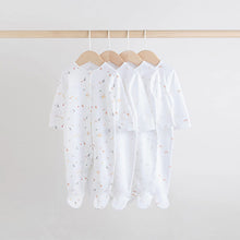 Load image into Gallery viewer, White 4 Pack Popper Baby Sleepsuits (0-18mths)
