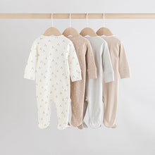 Load image into Gallery viewer, Cream 4 Pack Two Way Zip Baby Sleepsuits (0-18mths)
