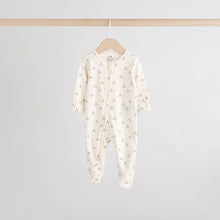 Load image into Gallery viewer, Cream 4 Pack Two Way Zip Baby Sleepsuits (0-18mths)
