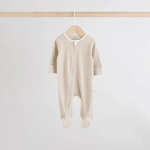 Load image into Gallery viewer, Cream 4 Pack Two Way Zip Baby Sleepsuits (0-18mths)
