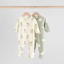 Load image into Gallery viewer, Sage Green Apple Baby Micro Fleece Two Way Zip Sleepsuits 2 Pack
