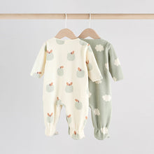 Load image into Gallery viewer, Sage Green Apple Baby Micro Fleece Two Way Zip Sleepsuits 2 Pack
