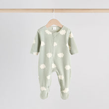 Load image into Gallery viewer, Sage Green Apple Baby Micro Fleece Two Way Zip Sleepsuits 2 Pack
