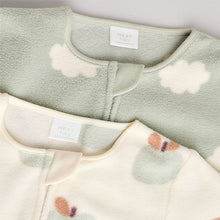 Load image into Gallery viewer, Sage Green Apple Baby Micro Fleece Two Way Zip Sleepsuits 2 Pack
