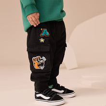 Load image into Gallery viewer, Black Varsity Regular Fit Cargo Trousers (3mths-6yrs)
