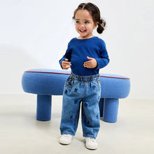 Load image into Gallery viewer, Mid Blue Denim Bow Embroidered Jeans (3mths-6yrs)
